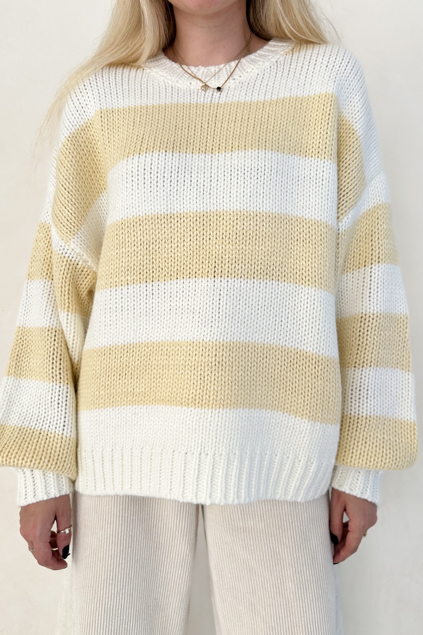 Walking on Sunshine Striped Knit Sweater - Neutral Ground