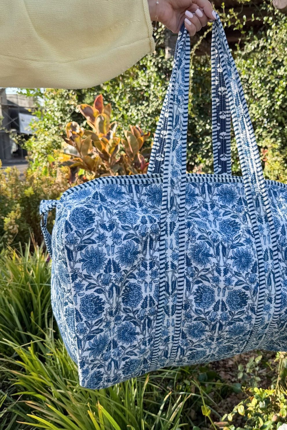 Weekender Quilted Duffle Bag in Floral Blue - Neutral Ground