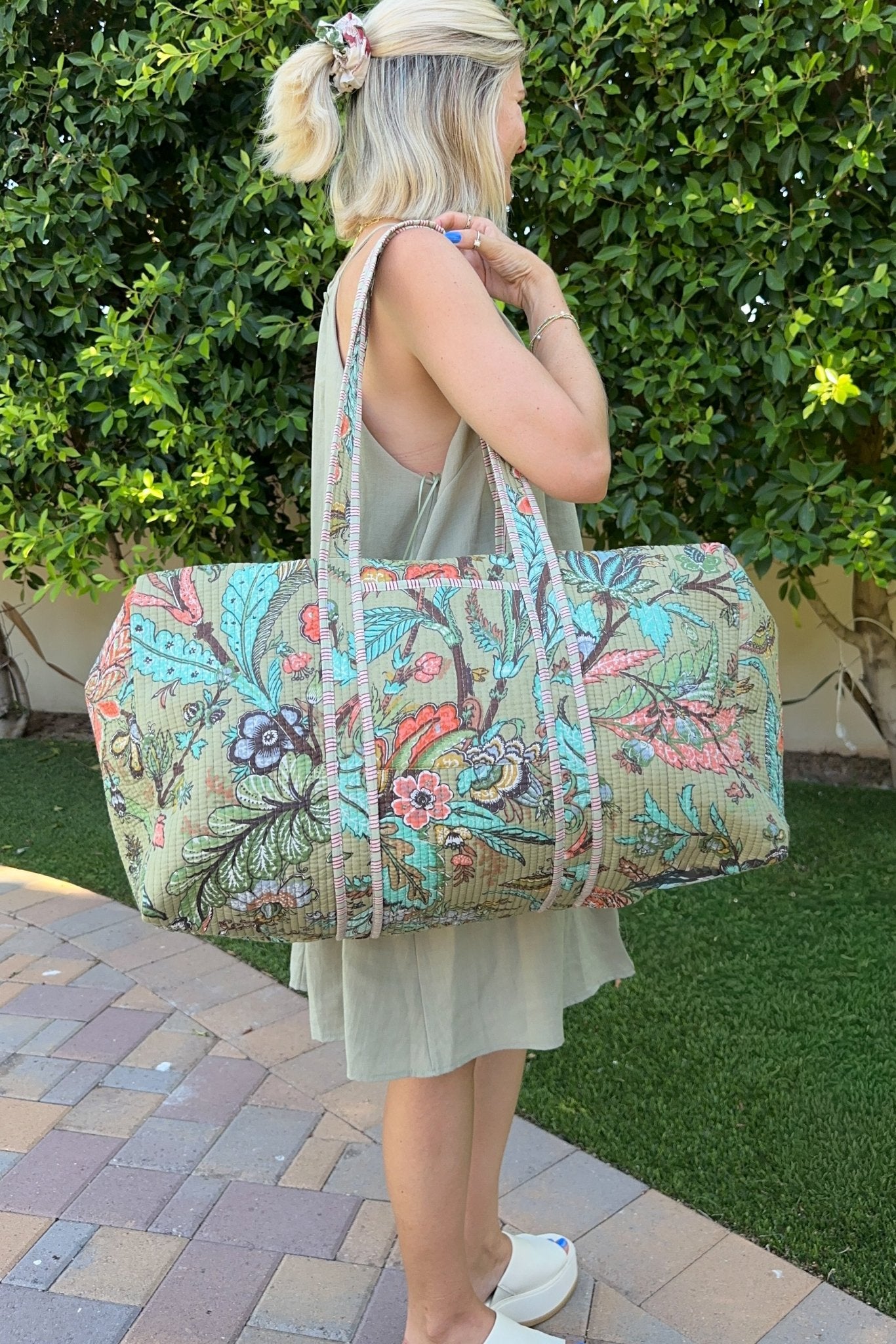 Weekender Quilted Duffle Bag in Sage