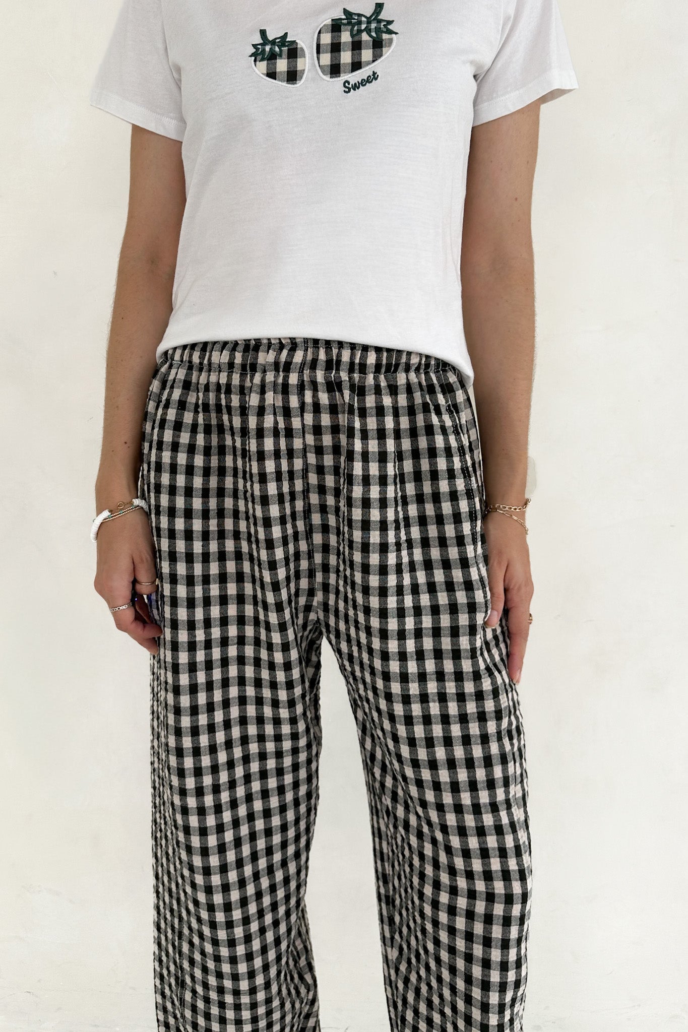 Weekends 100% Cotton Textured Gingham Pants in Black - Neutral Ground