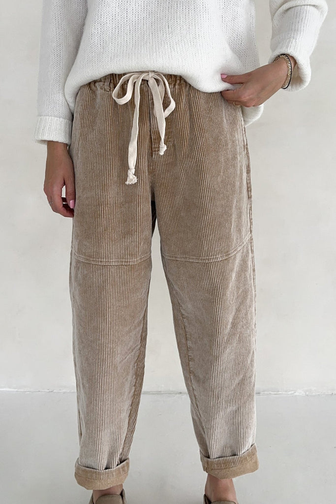 Westley Corduroy Drawstring Pants - Neutral Ground