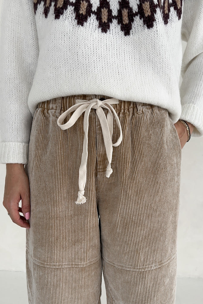Westley Corduroy Drawstring Pants - Neutral Ground