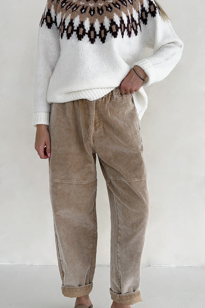 Westley Corduroy Drawstring Pants - Neutral Ground