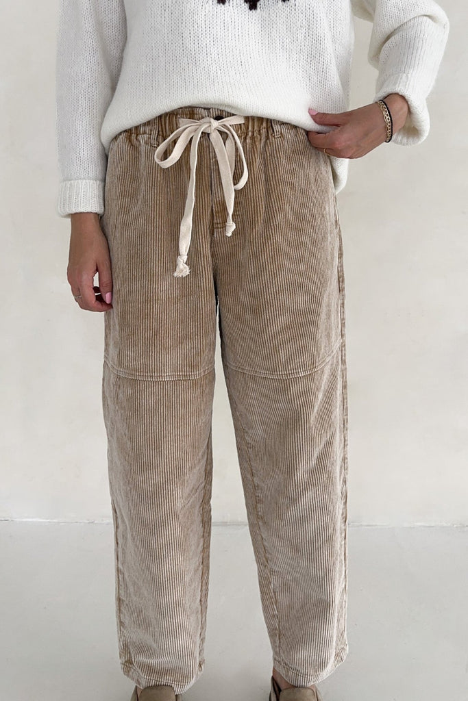 Westley Corduroy Drawstring Pants - Neutral Ground