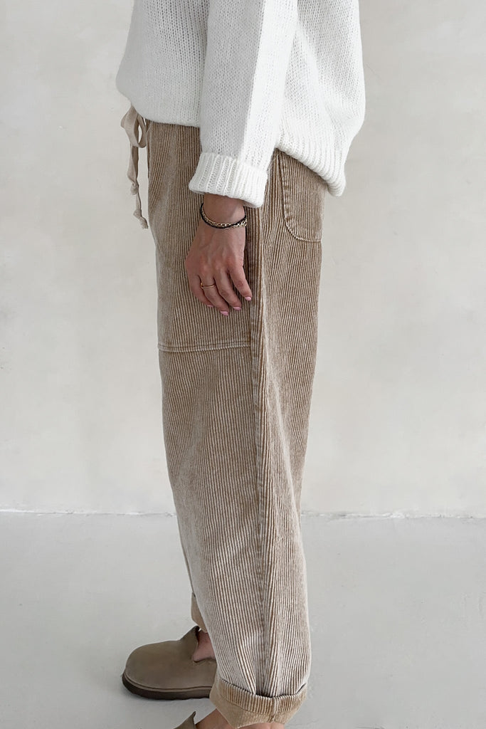 Westley Corduroy Drawstring Pants - Neutral Ground