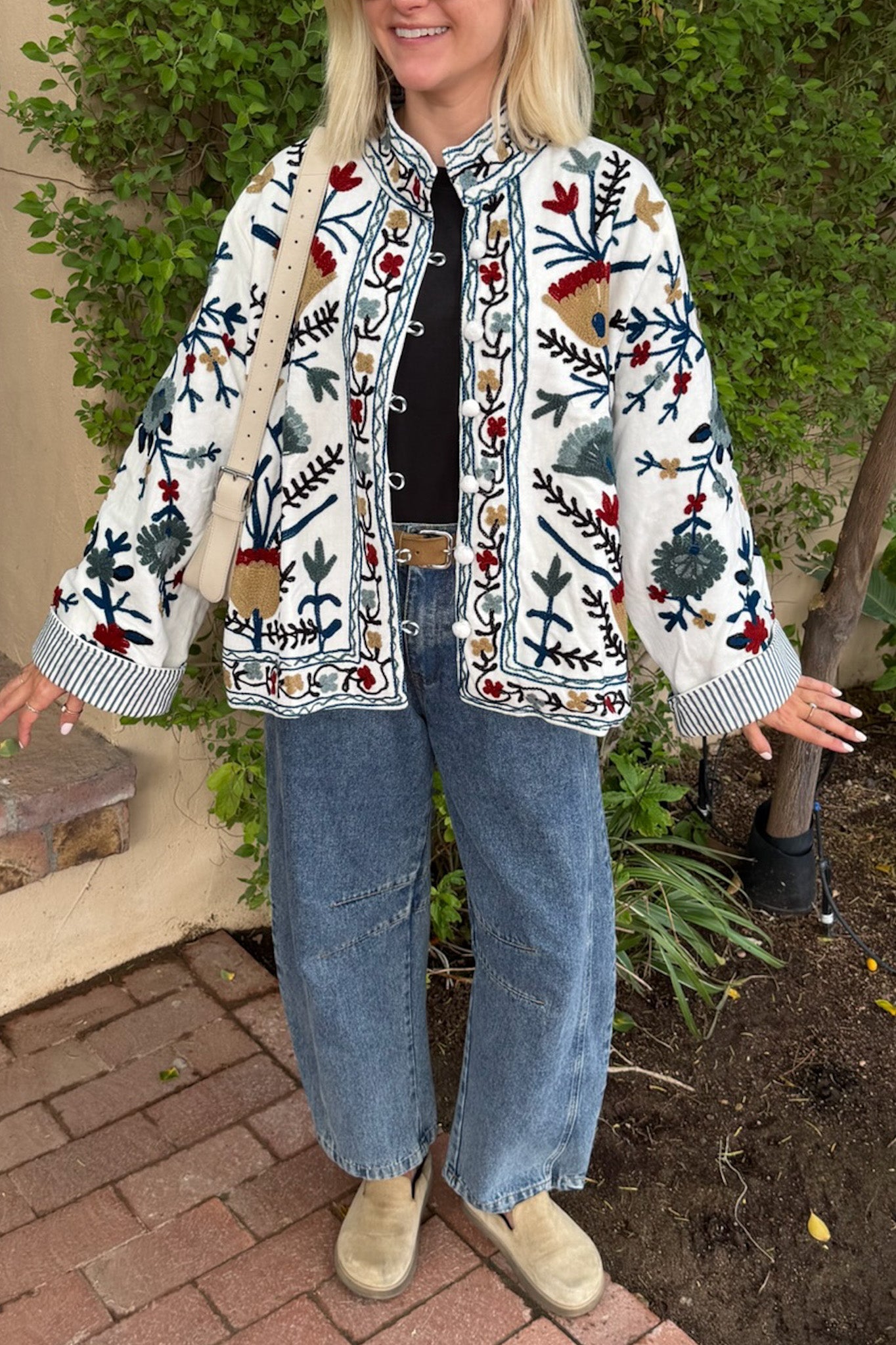Whimsy Cotton Embroidered Jacket - Neutral Ground