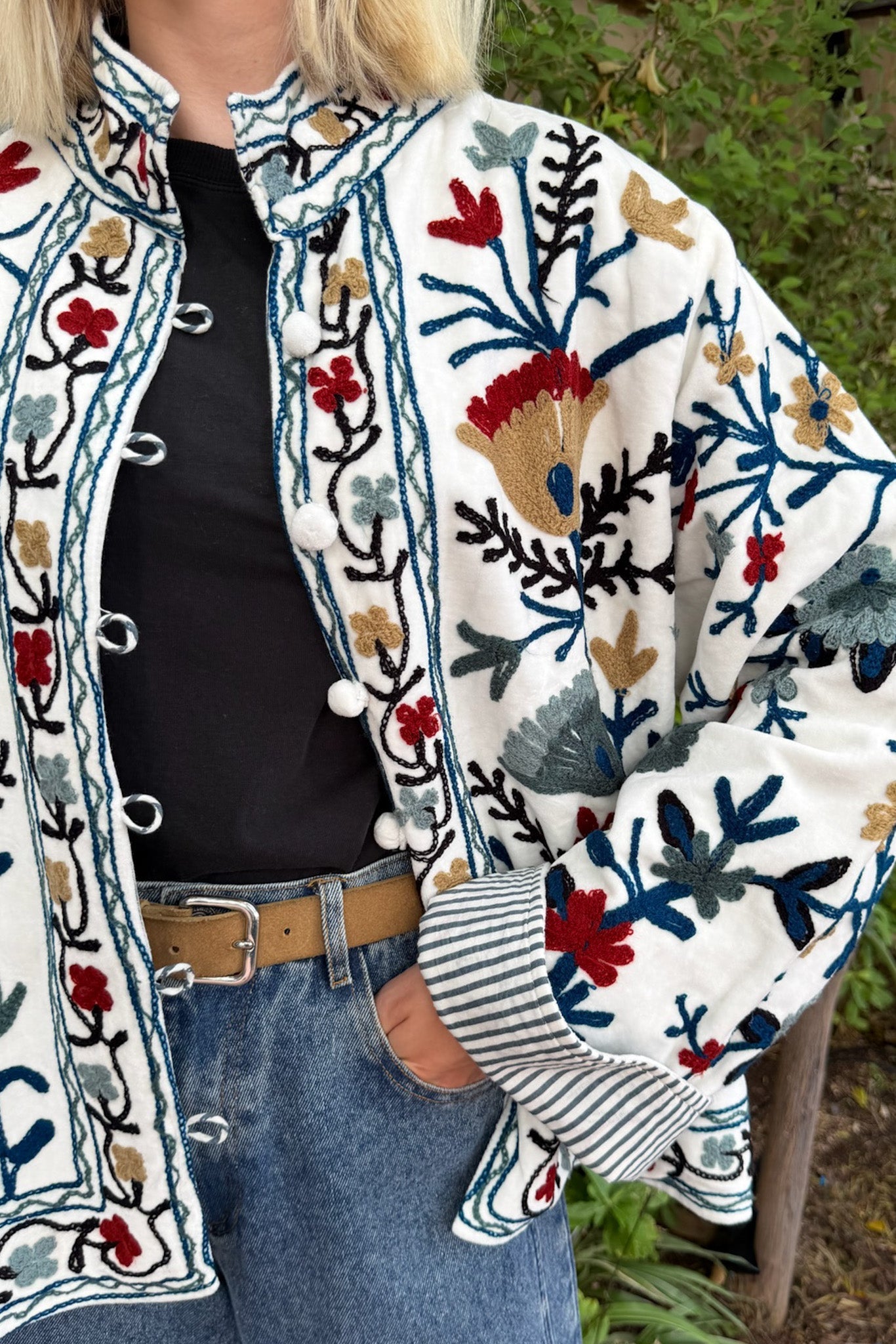 Whimsy Cotton Embroidered Jacket - Neutral Ground