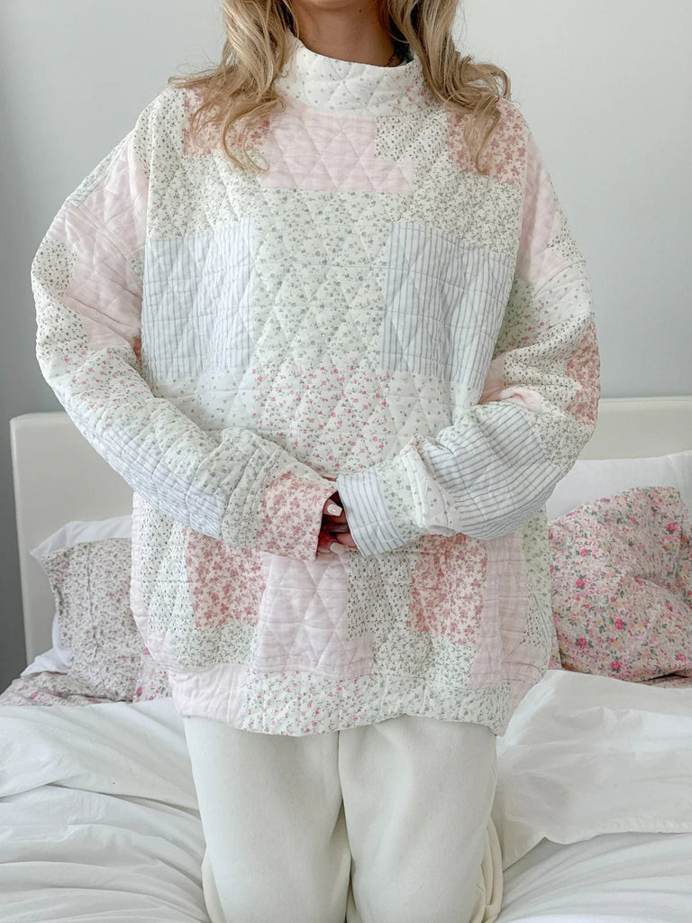 Whimsy Quilted Pastel Mockneck Sweatshirt - Neutral Ground