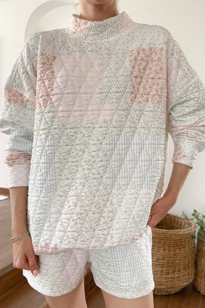 Whimsy Quilted Pastel Mockneck Sweatshirt - Neutral Ground