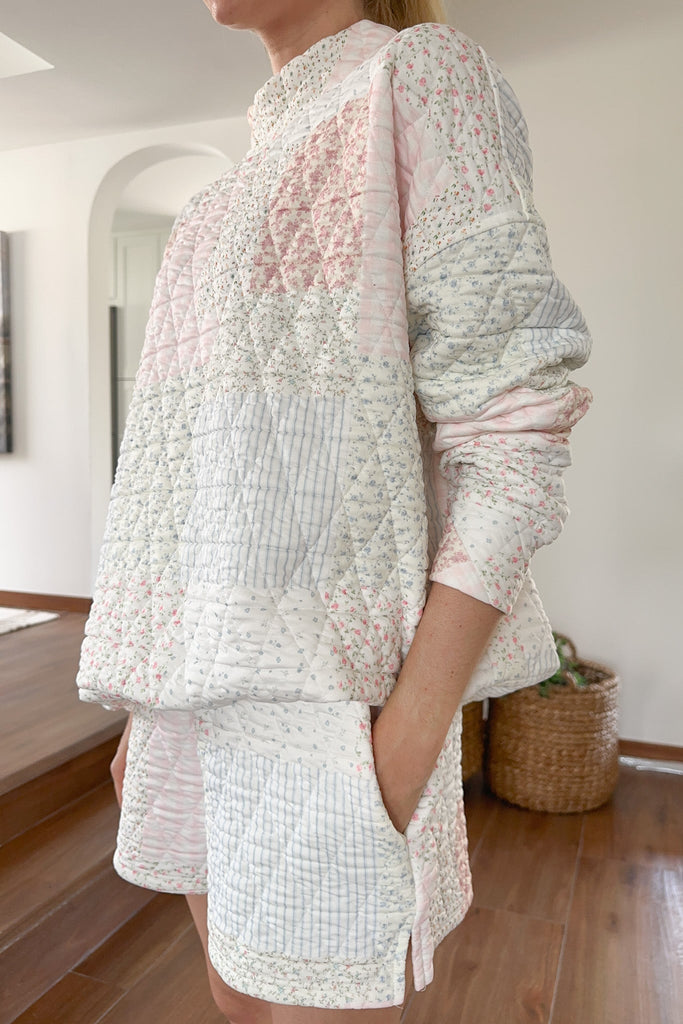 Whimsy Quilted Pastel Mockneck Sweatshirt - Neutral Ground