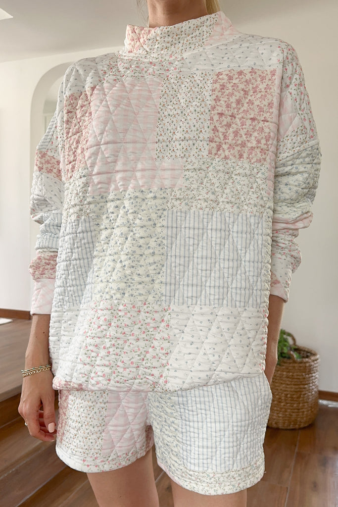 Whimsy Quilted Pastel Mockneck Sweatshirt - Neutral Ground