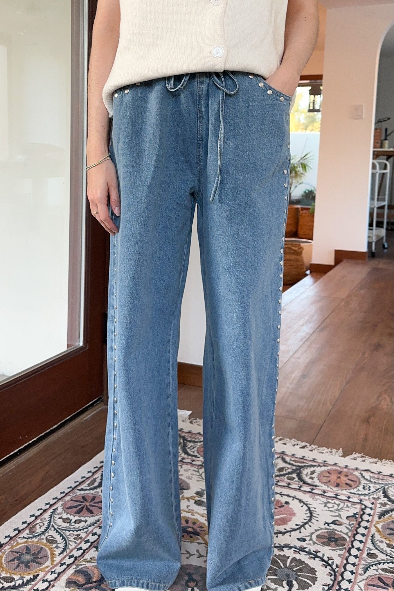 Whitney Studded Straight Leg Jeans - Neutral Ground