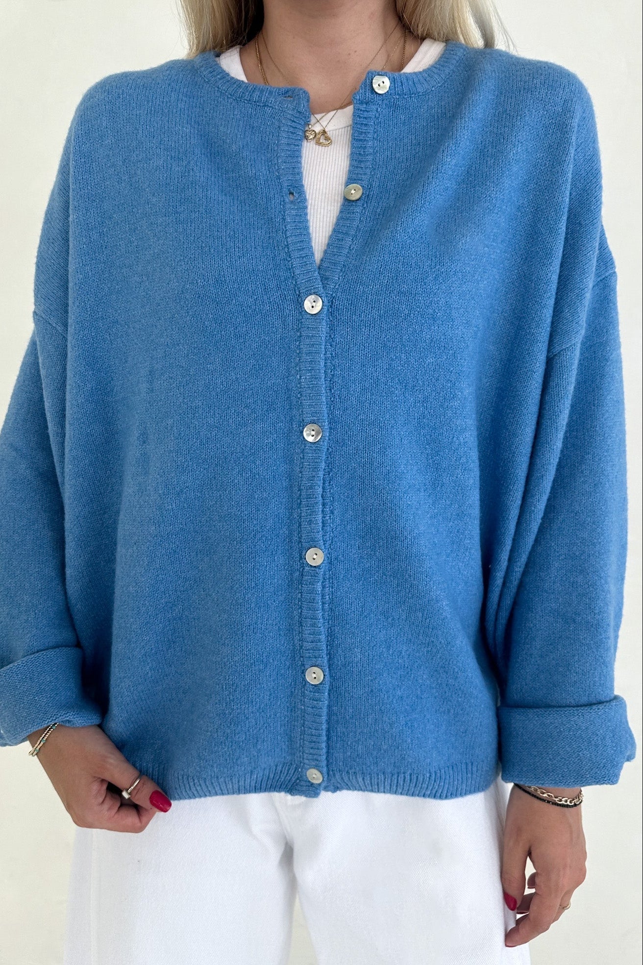 Willow Soft Long Sleeve Crew Neck Sweater Cardigan in Island Blue - Neutral Ground