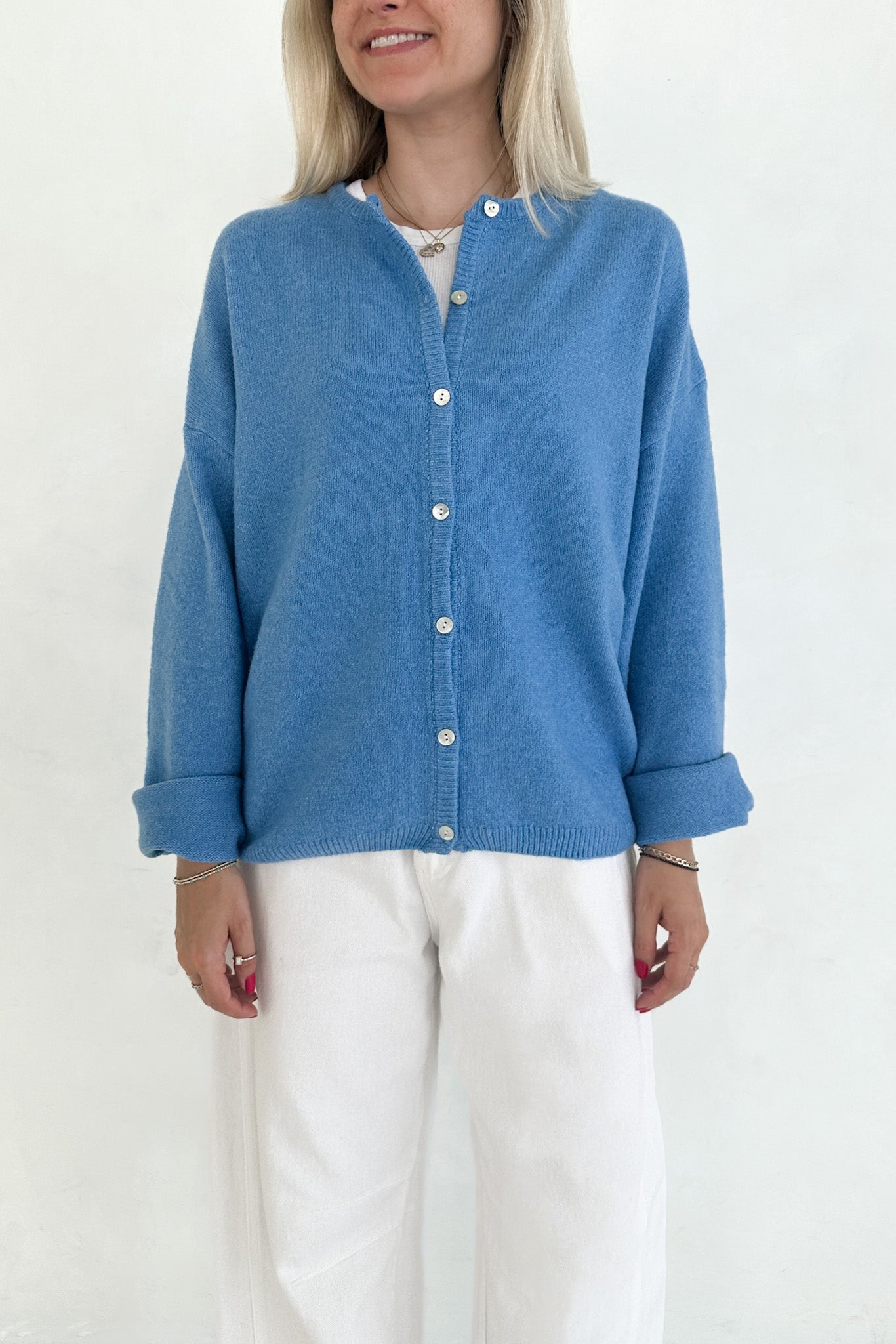 Willow Soft Long Sleeve Crew Neck Sweater Cardigan in Island Blue - Neutral Ground