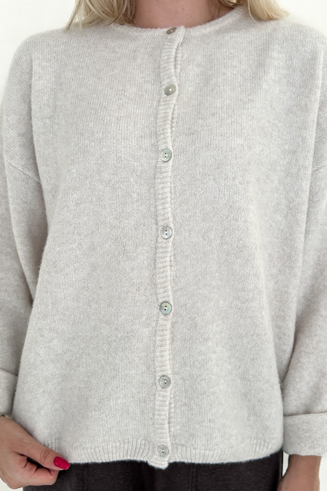 Willow Soft Long Sleeve Crew Neck Sweater Cardigan in Ivory - Neutral Ground