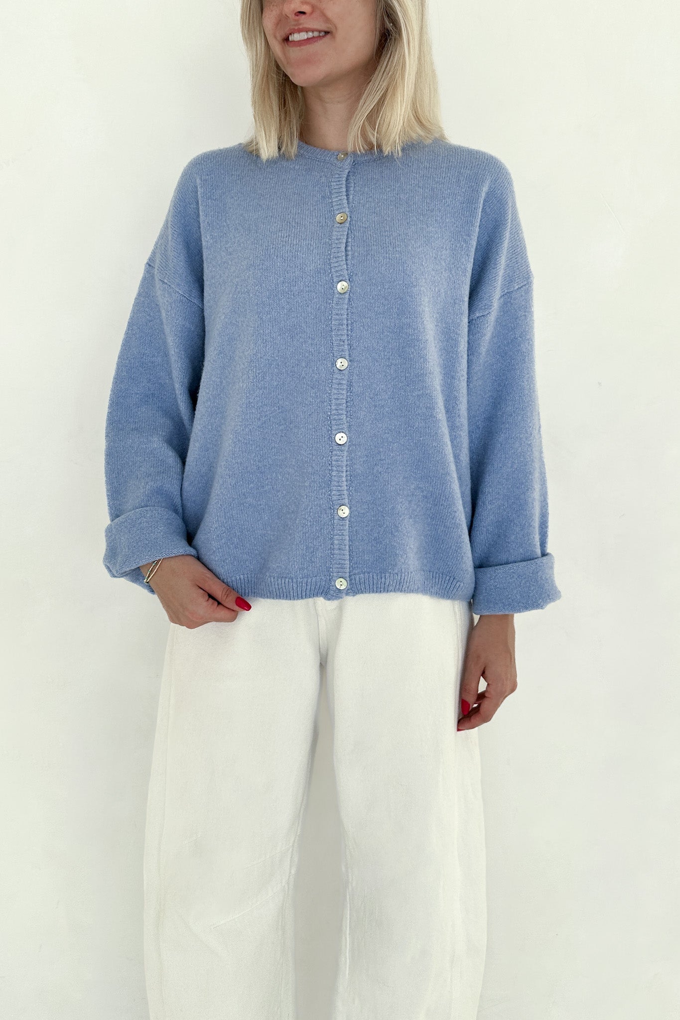 Willow Soft Long Sleeve Crew Neck Sweater Cardigan in Periwinkle - Neutral Ground