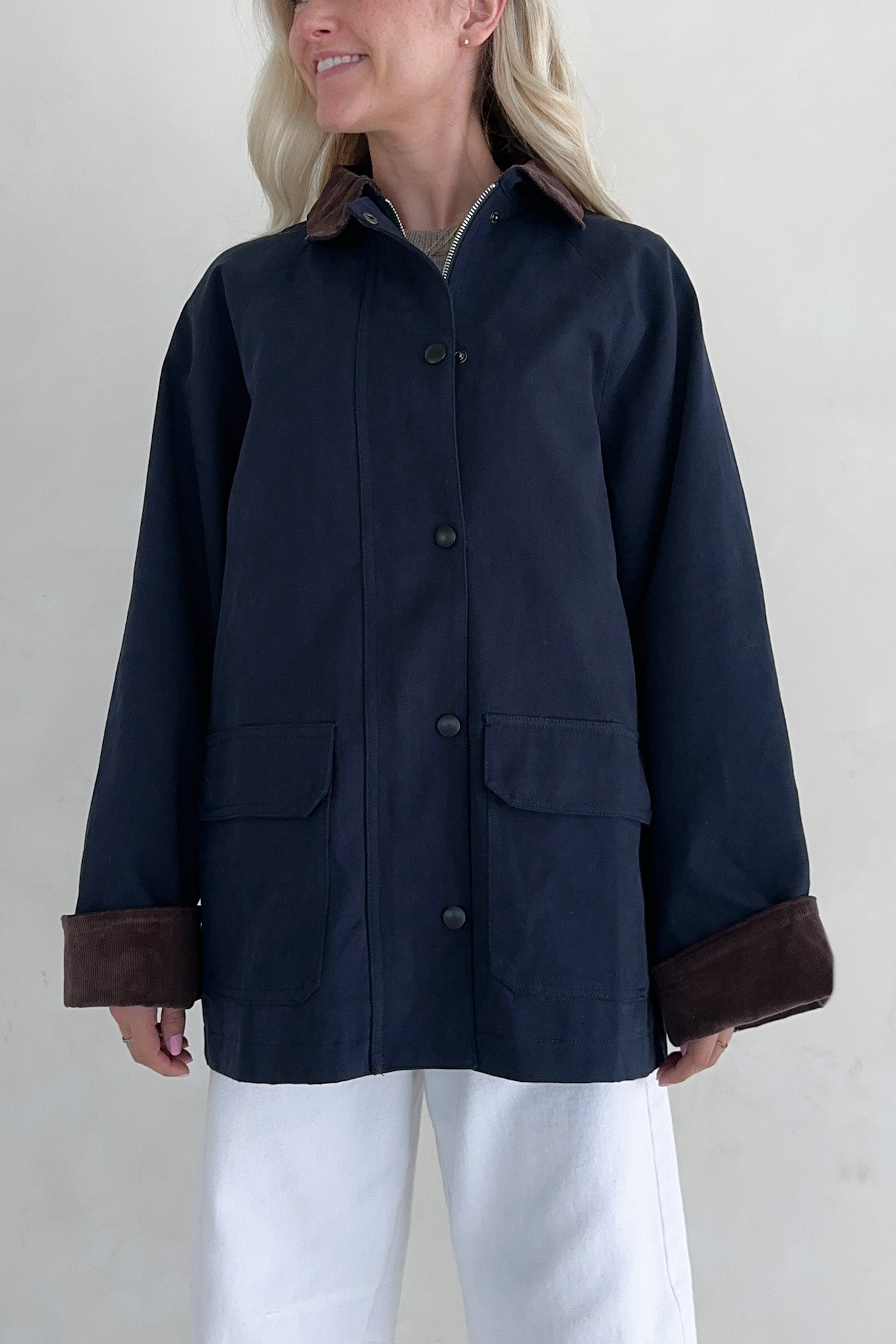 Windsor Corduroy Detail Barn Jacket in Navy - Neutral Ground