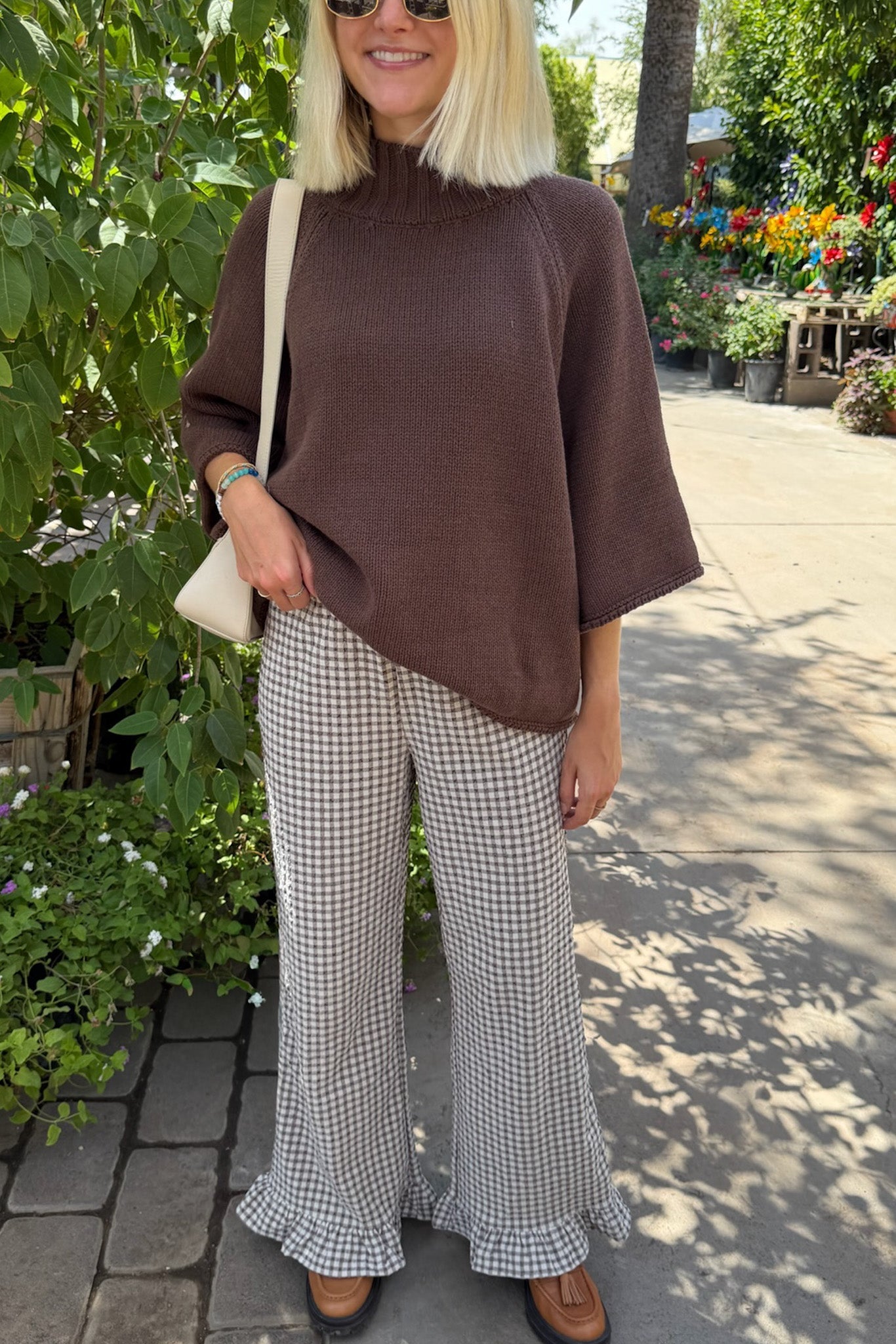 Winnie Gingham Ruffle Pants in Espresso and White - Neutral Ground
