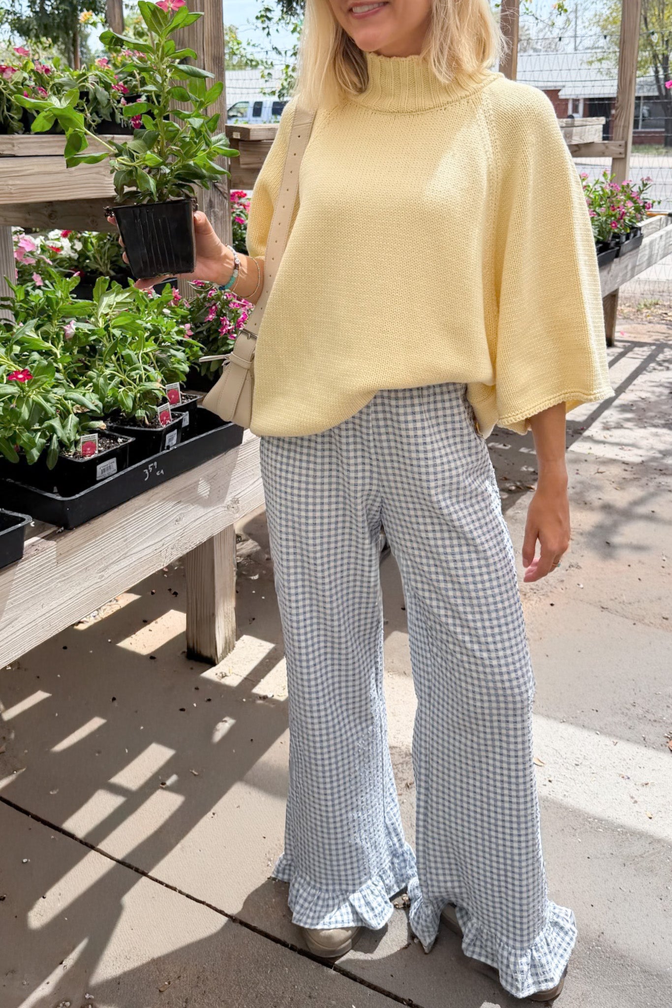 Winnie Gingham Ruffle Pants in Sky Blue and White - Neutral Ground