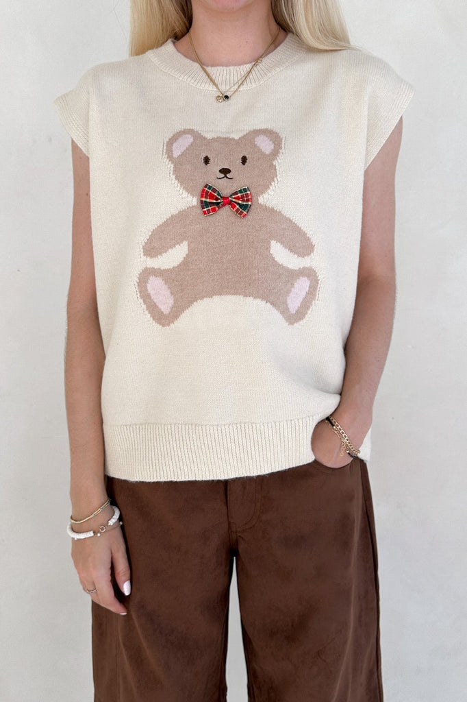 Winnie Teddy Sweater Vest in Cream - Neutral Ground
