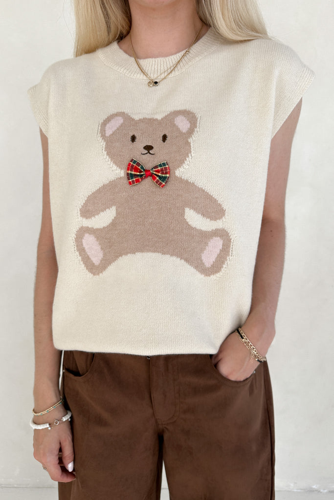 Winnie Teddy Sweater Vest in Cream - Neutral Ground