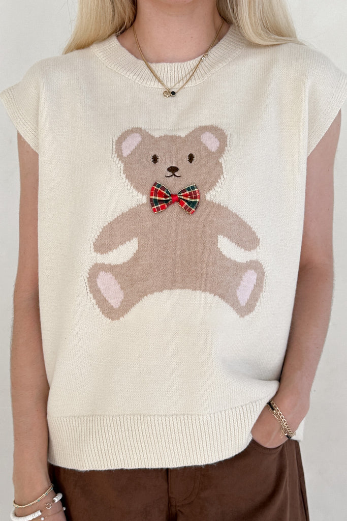 Winnie Teddy Sweater Vest in Cream - Neutral Ground