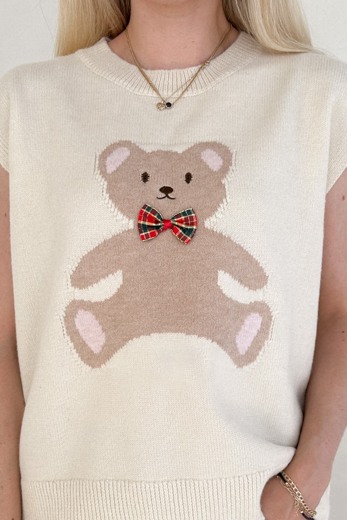 Winnie Teddy Sweater Vest in Cream - Neutral Ground