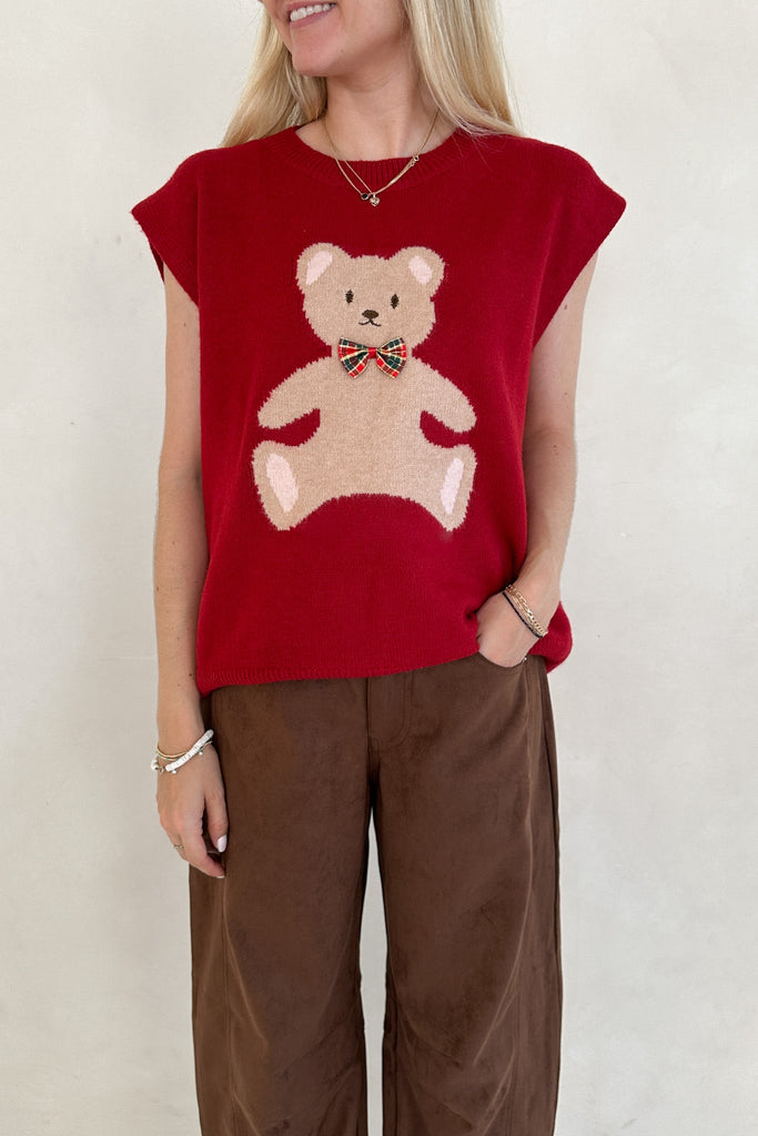 Winnie Teddy Sweater Vest in Red - Neutral Ground