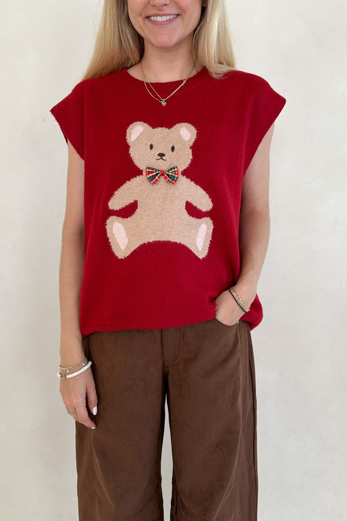 Winnie Teddy Sweater Vest in Red - Neutral Ground