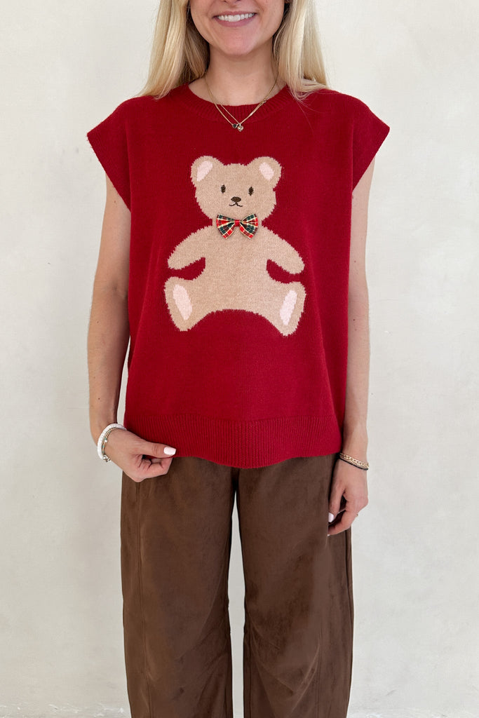 Winnie Teddy Sweater Vest in Red - Neutral Ground