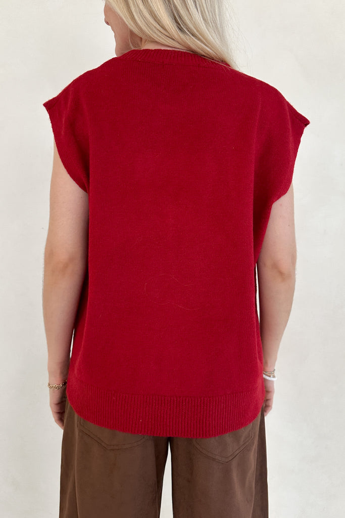 Winnie Teddy Sweater Vest in Red - Neutral Ground