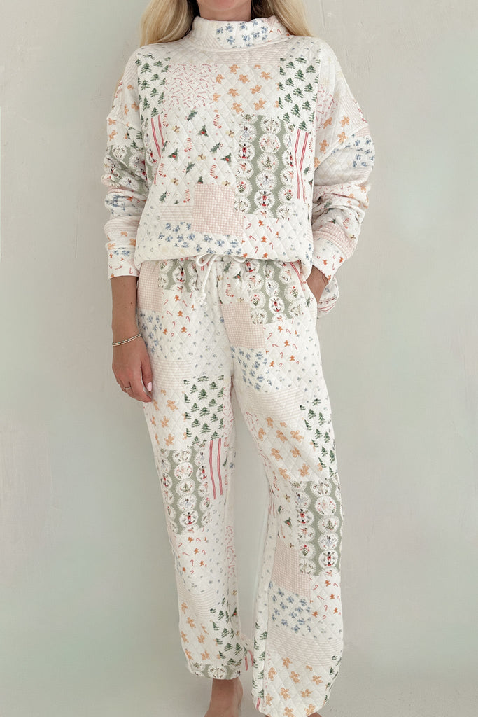 Wonderland Quilted Holiday Joggers - Neutral Ground