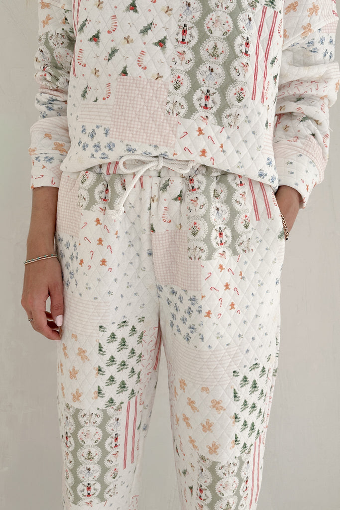 Wonderland Quilted Holiday Joggers - Neutral Ground