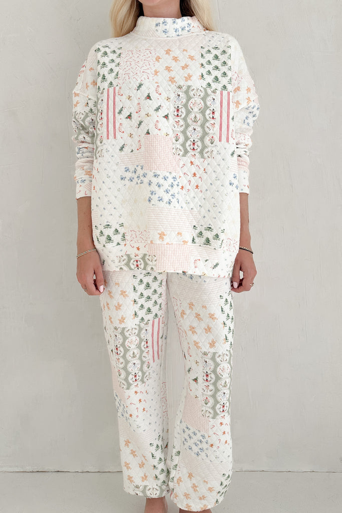 Wonderland Quilted Holiday Joggers - Neutral Ground