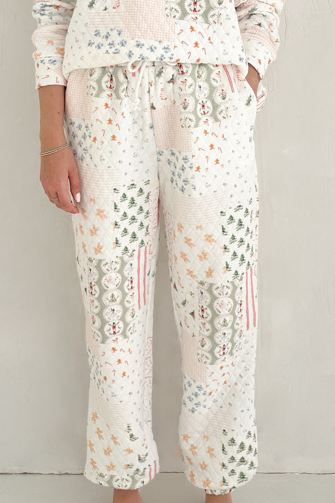 Wonderland Quilted Holiday Joggers - Neutral Ground