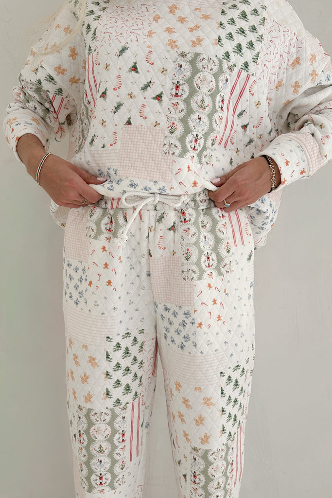 Wonderland Quilted Holiday Joggers - Neutral Ground