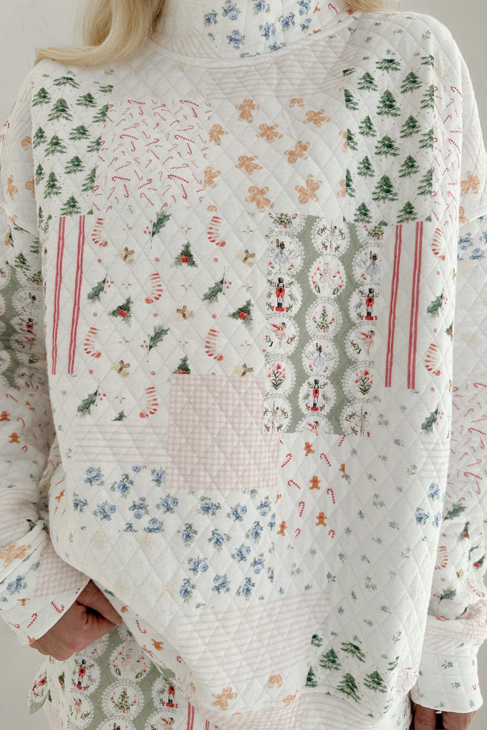 Wonderland Quilted Holiday Mockneck Sweatshirt - Neutral Ground