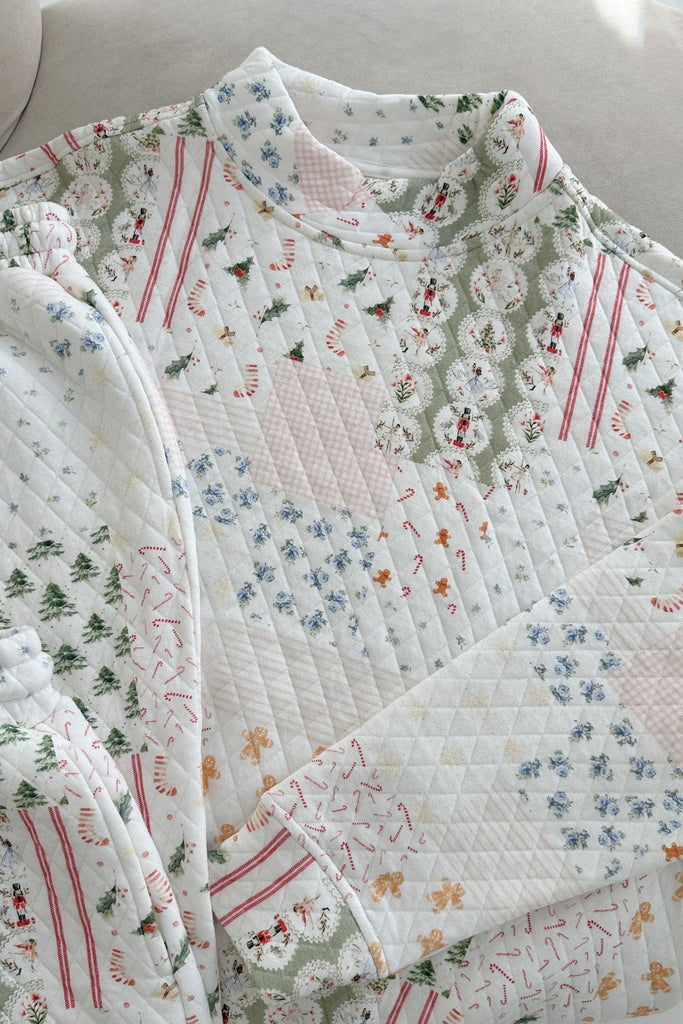 Wonderland Quilted Holiday Mockneck Sweatshirt - Neutral Ground