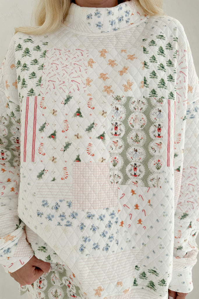 Wonderland Quilted Holiday Mockneck Sweatshirt - Neutral Ground