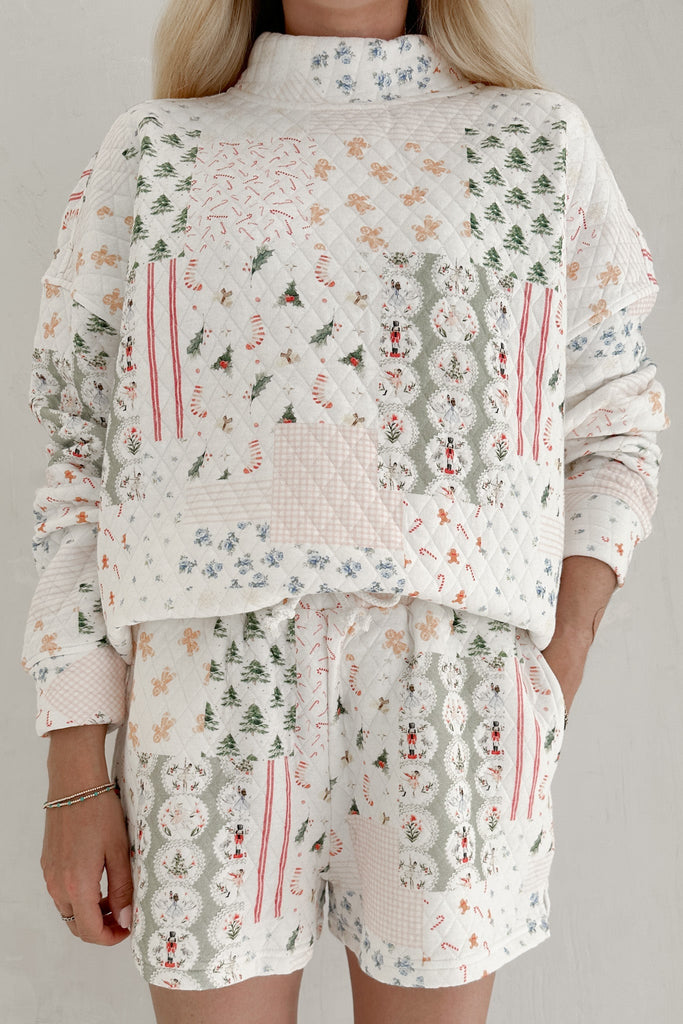 Wonderland Quilted Holiday Mockneck Sweatshirt - Neutral Ground