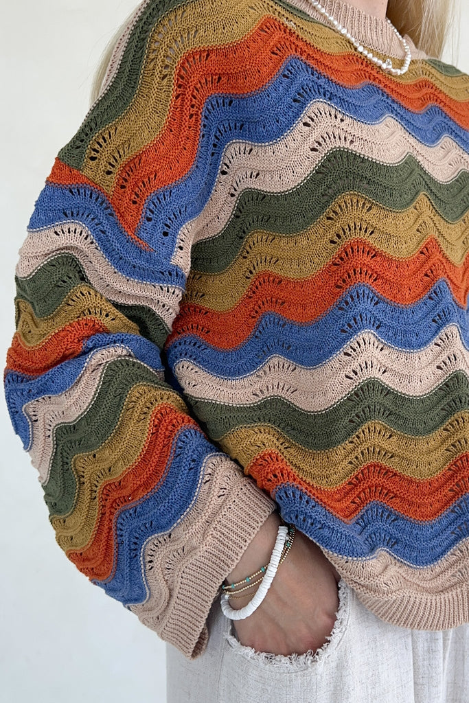 Woodstock Colorblock Neutral Rainbow Sweater - Neutral Ground