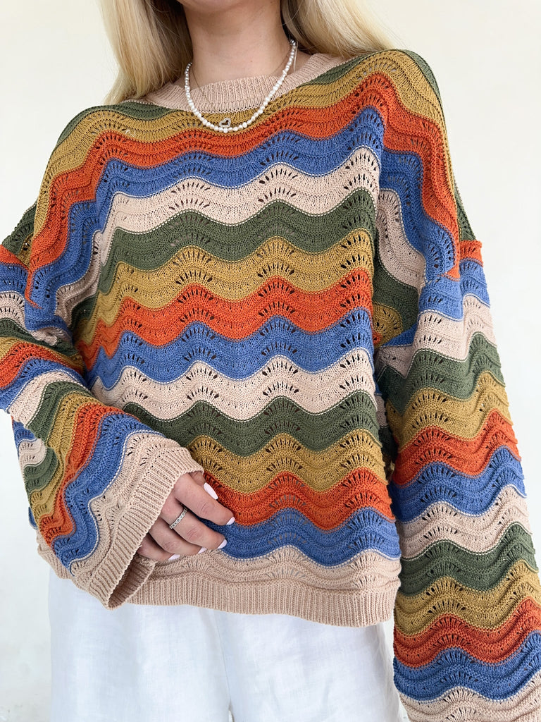 Woodstock Colorblock Neutral Rainbow Sweater - Neutral Ground