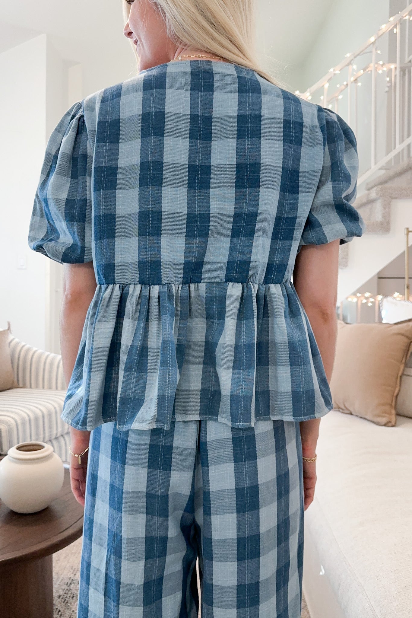 Woodstock Plaid Tie Front Top - Neutral Ground