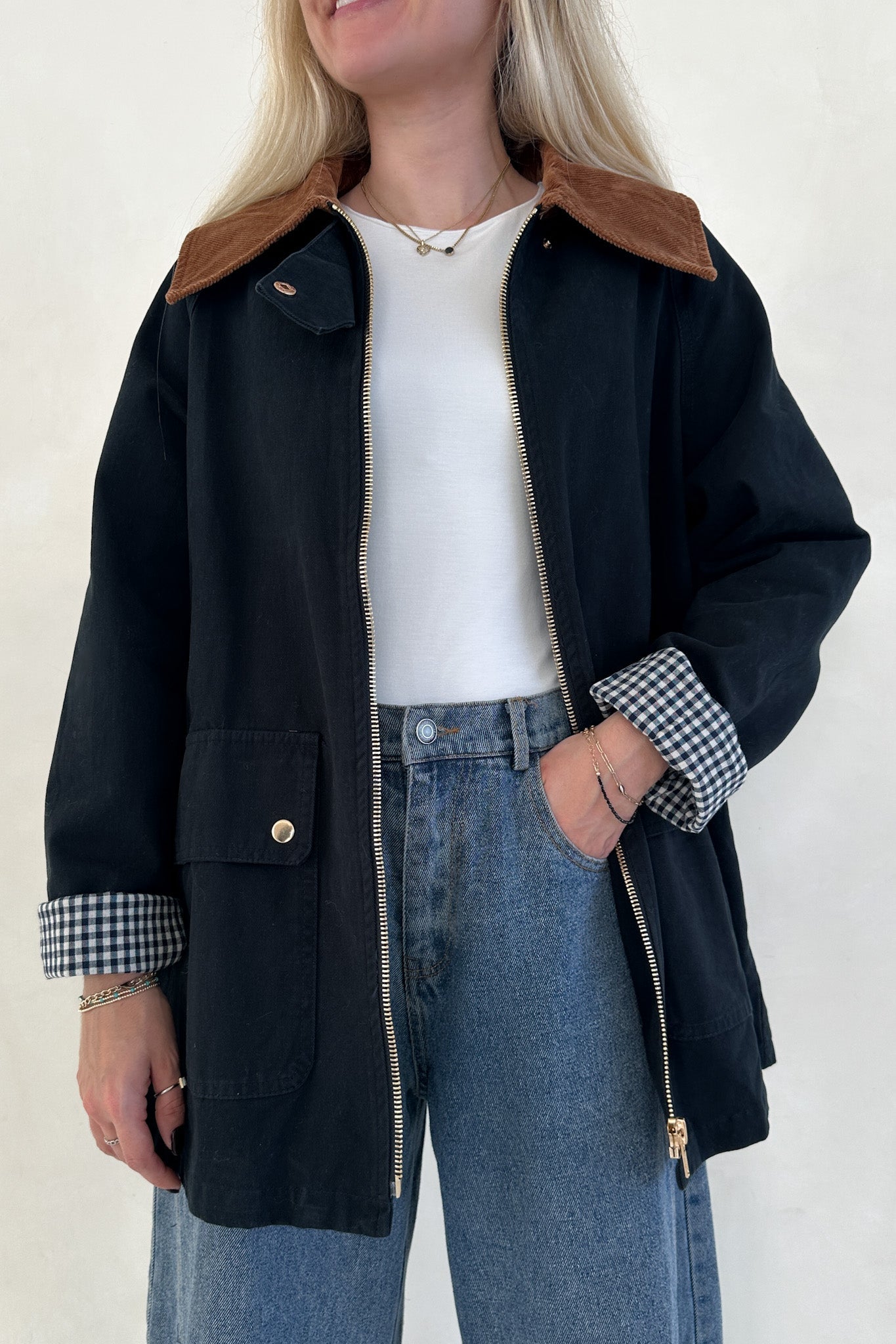 Wren Corduroy Collared Cotton Barn Jacket in Midnight - Neutral Ground