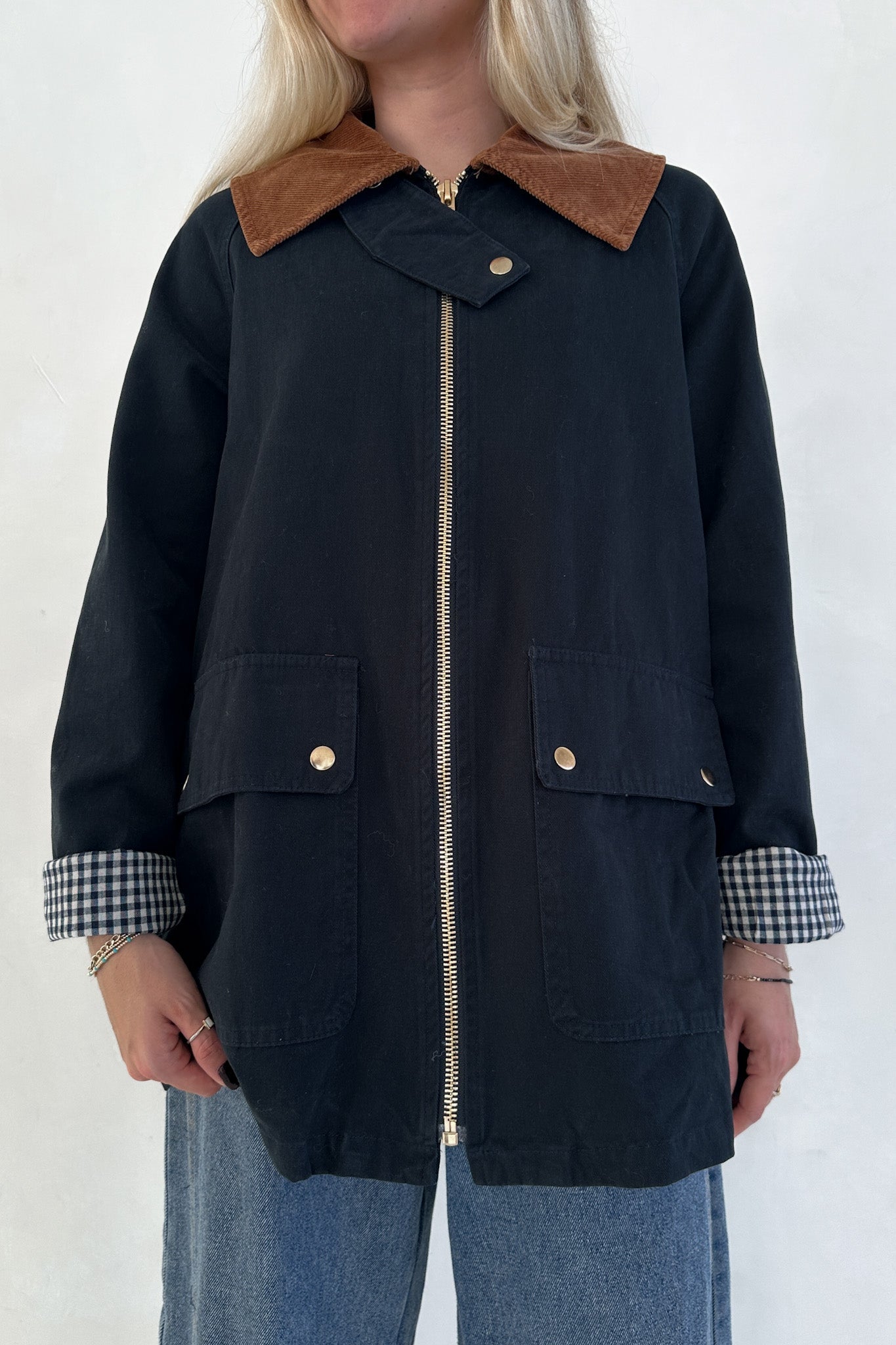 Wren Corduroy Collared Cotton Barn Jacket in Midnight - Neutral Ground