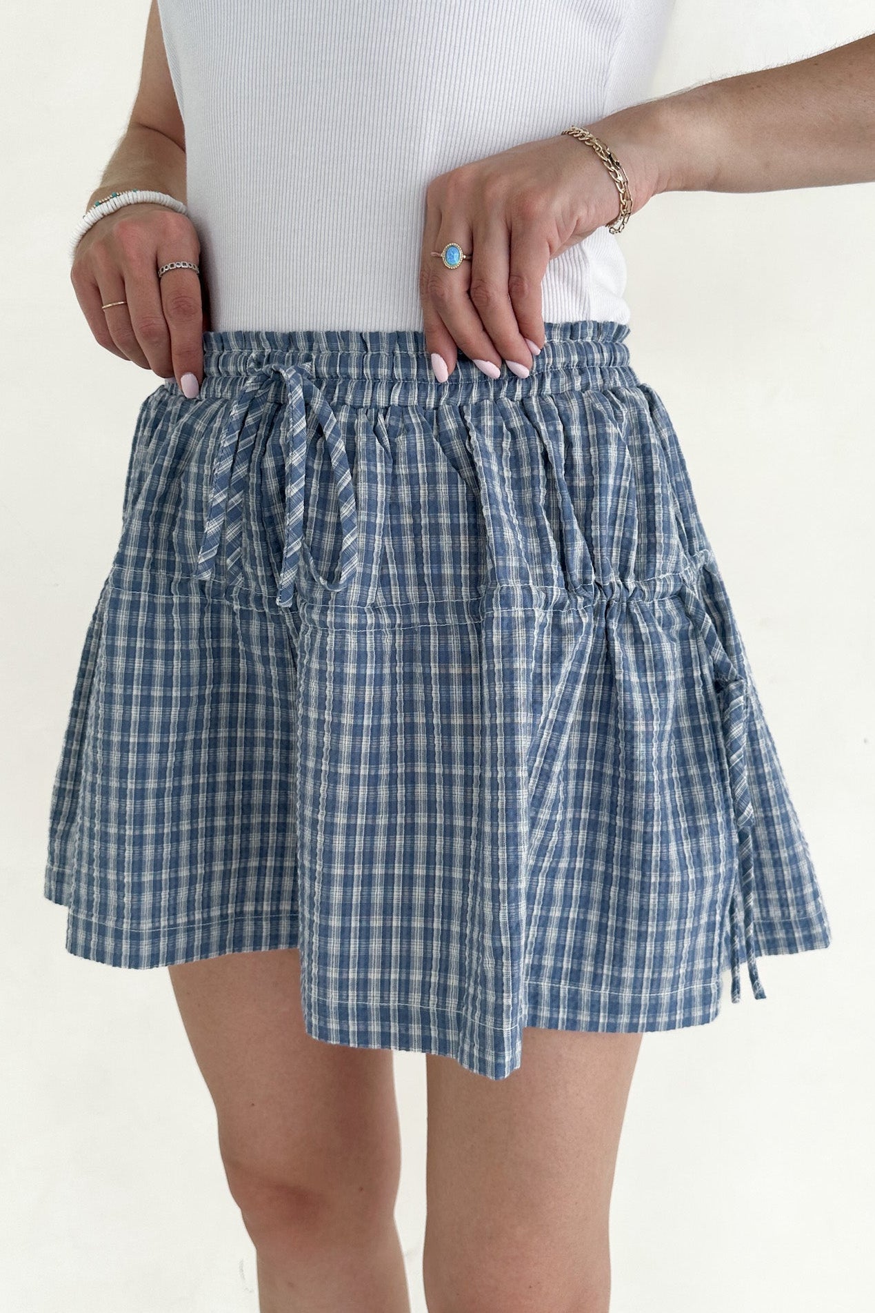 Wren Wide Leg Plaid Drawstring Shorts - Neutral Ground