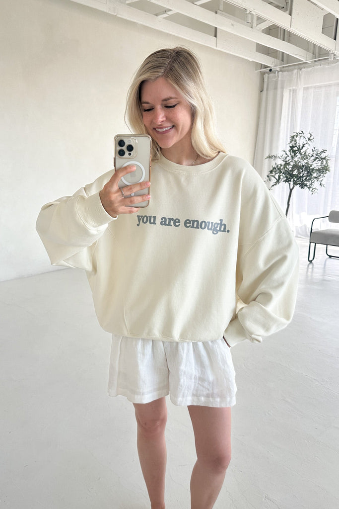 You Are Enough Sundays Sweatshirt in Vanilla - Neutral Ground
