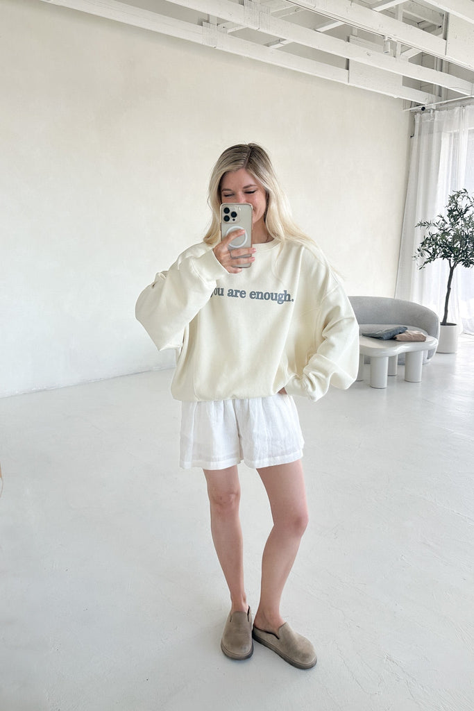 You Are Enough Sundays Sweatshirt in Vanilla - Neutral Ground
