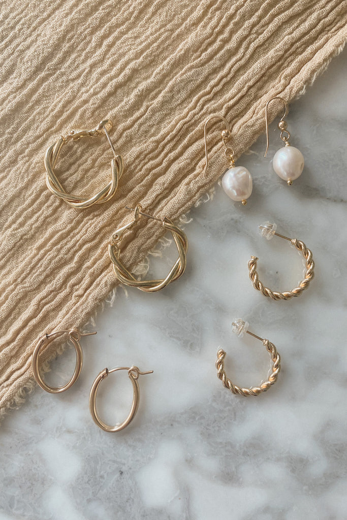 Peony Twisted Mini Hoops Neutral Ground