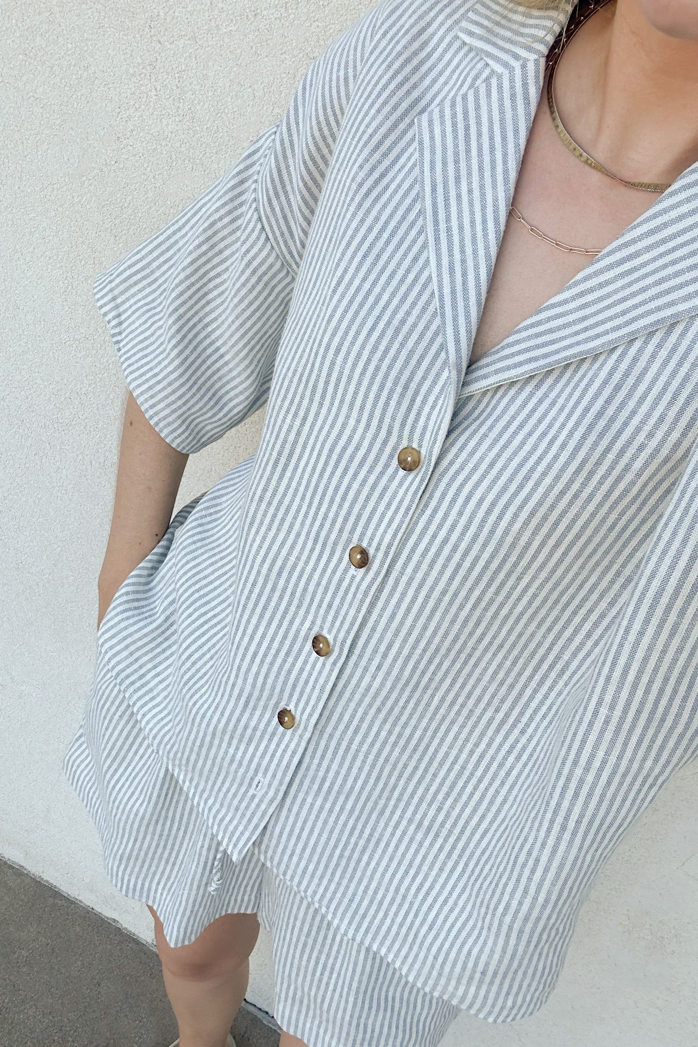 Emilie Striped Linen Button Down Shirt - Neutral Ground